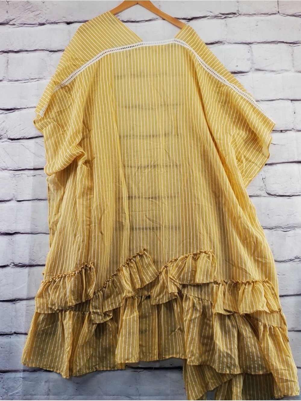 Chelsea & Violet Mustard Yellow Striped Ruffle Kimono - Picture 2 of 6